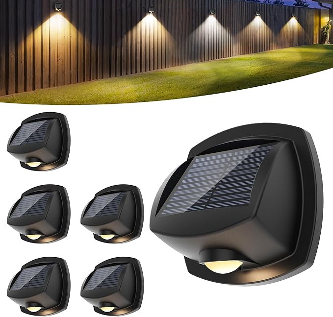 SOLPEX Solar Lights Outdoor Waterproof IP65, Solar Stair Lights Outdoor for Fence, Deck, Step, Dual Color LED 3 Lighting Modes House Wall Light for Porch, Backyard, Fence, Garden Decor-6 Pack