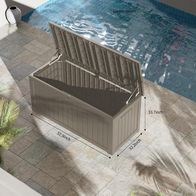 MONDAWE 230 Gallon Resin Deck Box Waterproof Outdoor Storage Box Lockable Patio Storage Container Bench Seating for Cushions Garden Tools Pool
