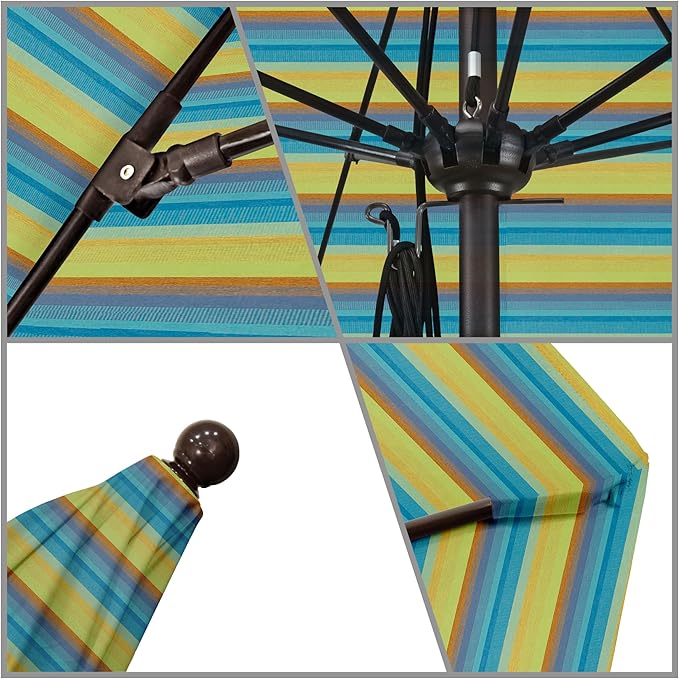 California Umbrella 11' Rd. Venture Series Contract Grade Patio Umbrella, Pulley Open, Bronze Finish, Sunbrella Astoria Lagoon