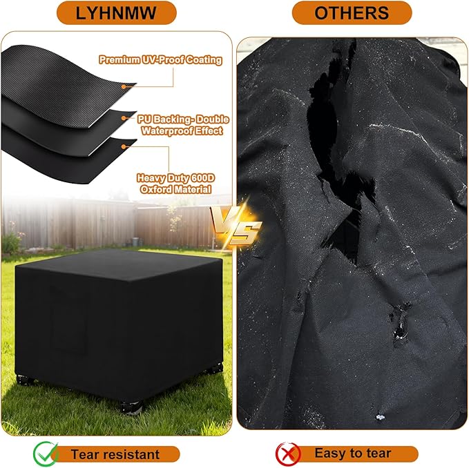 LYHNMW Outdoor Patio Ottoman Cover, 2PCS 20" L x 20" W x 18" H Waterproof Patio Ottoman Cover, 600D Heavy Duty Patio Furniture Cover with Padded Handles (Black)