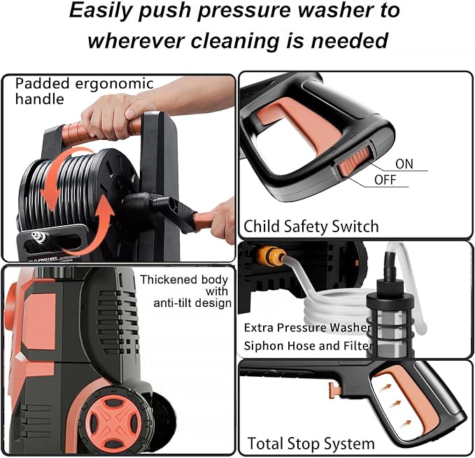 2026Upgraded Pressure Washer 5000PSI with Adj-8-Level Touch Screen, 34" Tall Power Washer, 4 Quick Connect Nozzles, Inlet Hose&Filter&500mlFoam Cannon for Cars/Fences/Driveways/Home Cleaning, Red