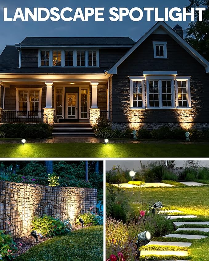 Low Voltage Landscape Lights,5W 500LM Outdoor Landscape Lights with 4 Color Lenses (White Light,Red,Yellow,Green),IP67 Waterproof Outdoor Spot Lights for Garden Passage Wall Tree Fence,6 Pack