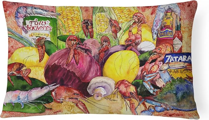 Caroline's Treasures 8698PW1216 Crawfish with Spices and Corn Canvas Fabric Decorative Pillow Machine Washable, Indoor Outdoor Decorative Pillow for Couch, Bed or Patio, 12HX16W