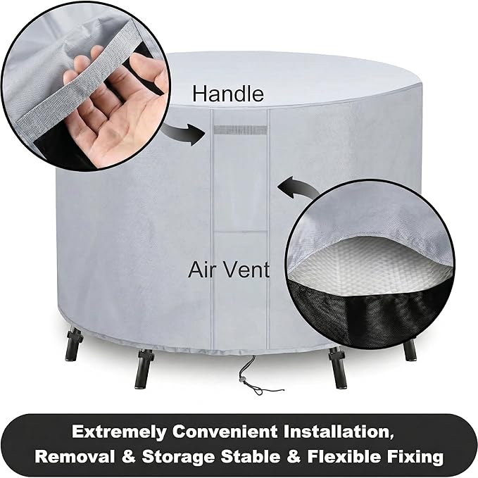UPGRADE Outdoor Furniture Covers, Custom Size 96"(D) x 30"(H) Round Patio Table and Chair Waterproof Covers, Heavy Duty 420D,Silver