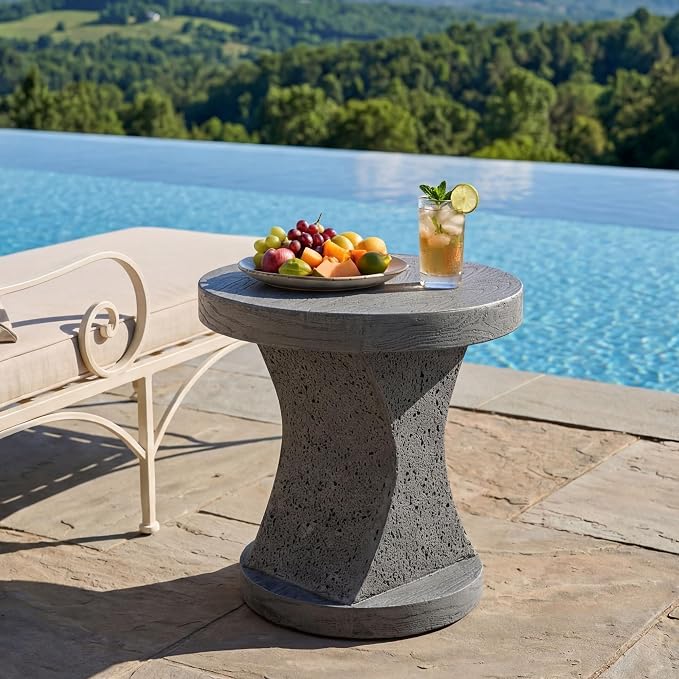 COSIEST MgO Concrete Side Table, 19.88 Inch Outdoor Patio End Accent Table Modern Coffee Table for Garden Balcony Backyard, Gray, 1 Pack