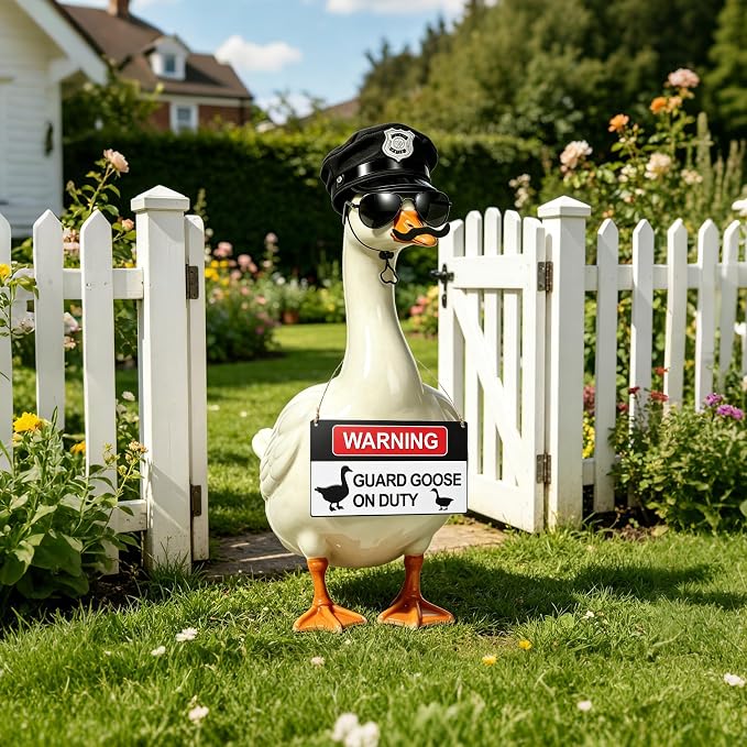 9 Pcs Police Porch Goose Outfits,23" Goose Clothes with Police Hat Beards Glasses Danger Guard Geese on Duty Warning for Garden Decoratio