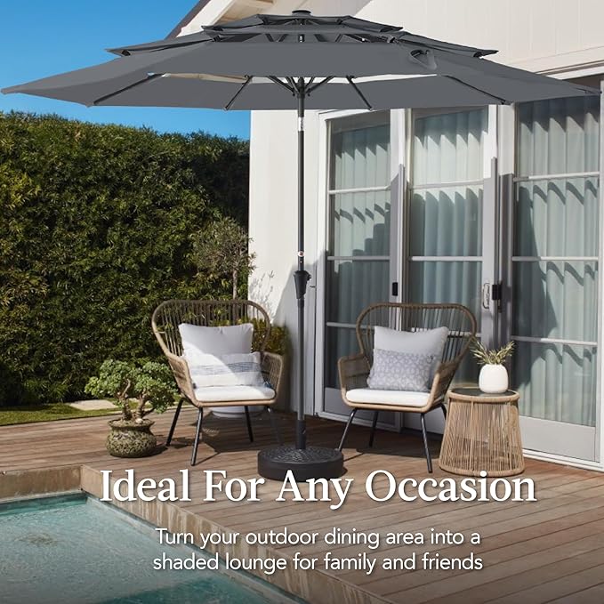 Best Choice Products 10ft 3-Tier Market Patio Umbrella, Outdoor Sun Shade with Tilt, Crank Lift, 8 Ribs for Backyard, Deck, Poolside