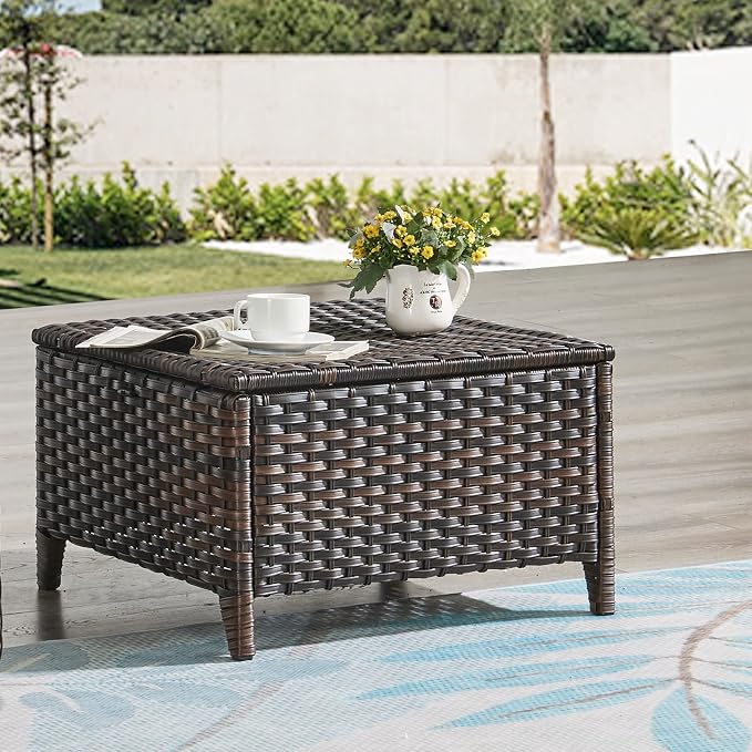 HUMMUH 5 Piece Outdoor Patio Furniture Set Wicker Conversation Bistro Set Swivel Rocking Chairs with Side Table and Ottomans for Backyard, Porch, Balcony