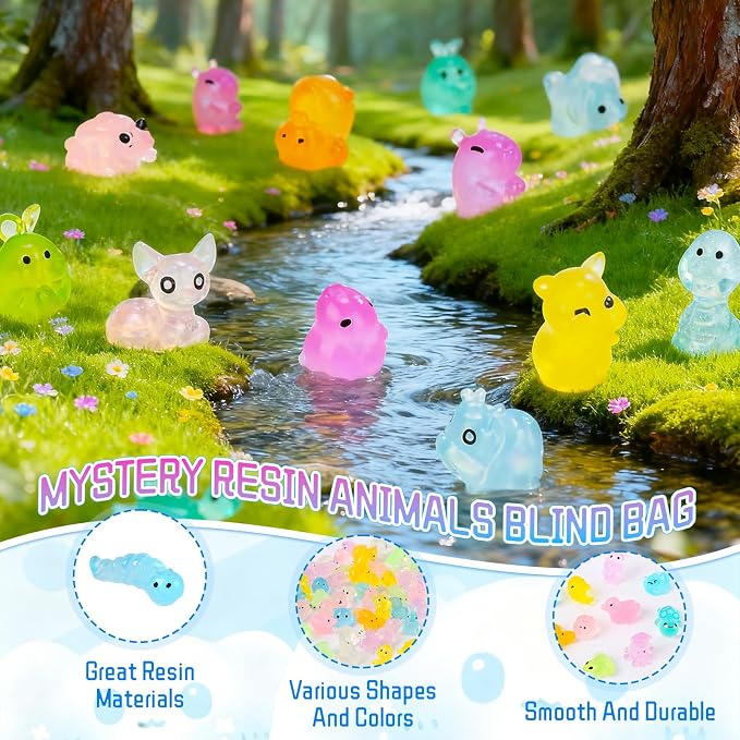 Mini Glow in The Dark Animal Resin Models,New Mystery Resin Animals Blind Bag,Mini Luminous Farm Ocean Figures,Animal Miniatures for Fairy Garden Accessories,Individually Wrapped Blind Bag(100PCS)