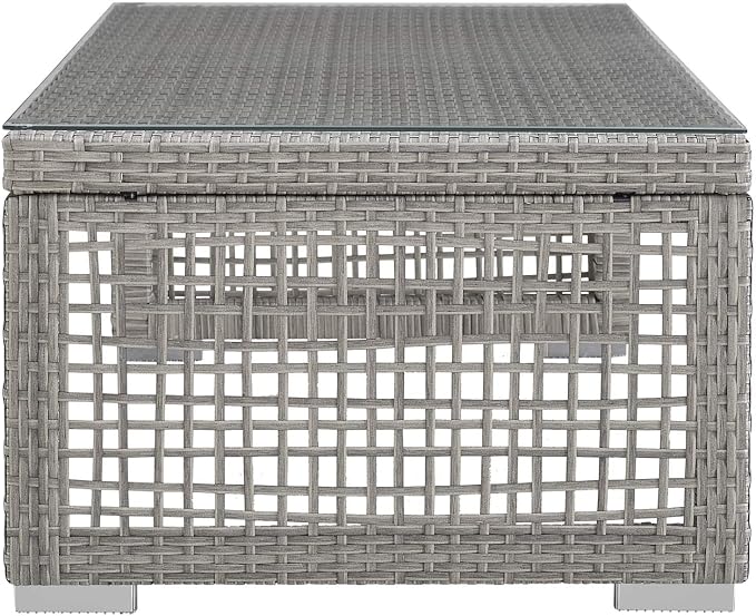 Modway Aura Wicker Rattan Outdoor Patio Tempered Glass Coffee Table in Gray