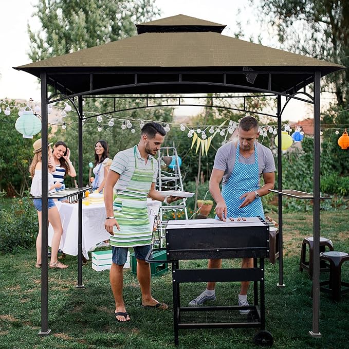 Grill Gazebo Replacement Canopy Top - Wonwon 5x8 Gazebo Roof Double Tiered Outdoor BBQ Roof Cover Grill Shelter Only Fit for Model L-GG001PST-F (Khaki Ripstop)