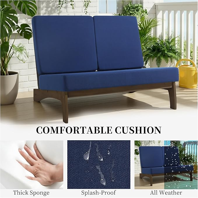 UIXE 8 Pieces All Weather Wood Patio Furniture Sets, 2 Patio Loveseat, 4 Patio Bistro Chair, Outdoor Sectional Sofa Furniture Backyard Conversation Set with Coffee Table - Navy