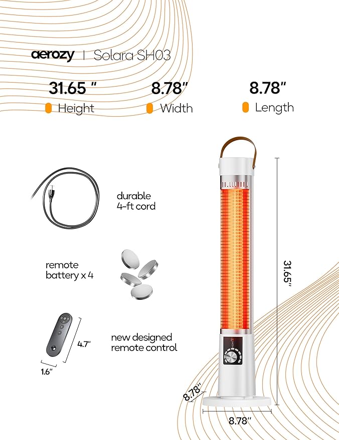 Patio Heater for Outdoor Use, Infrared Electric Outdoor Heater, 1500W Instant Heating, 60-Degree Oscillation, 9 Heat Levels, 9H Timer, Remote, for Garage, Backyard, Large Room, Indoor, 32.2", Pearl