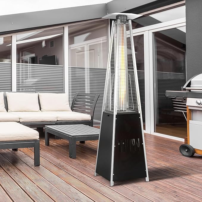 Nuu Garden 48,000 BTU Pyramid Outdoor Propane Heater - Pyramid Design with Wide Heat Coverage, Includes Oxford Cover, Hammered Bronze/Black