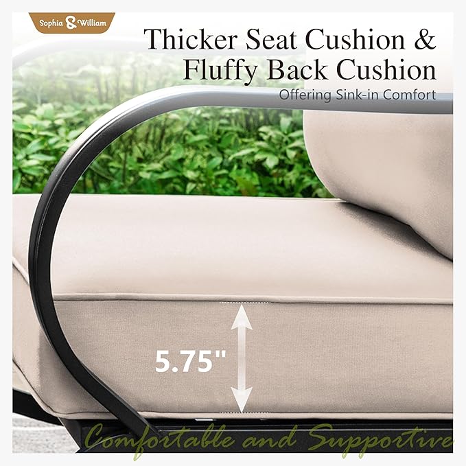Sophia & William Patio Furniture Sets for 7 Outdoor Conversation Set 6 Pcs with 4 x Armrest Cushioned Sofa Chairs, 1 x 3-Seat Sofa, 1 Marbling Metal Coffee Table Garden Backyard Poolside Beige