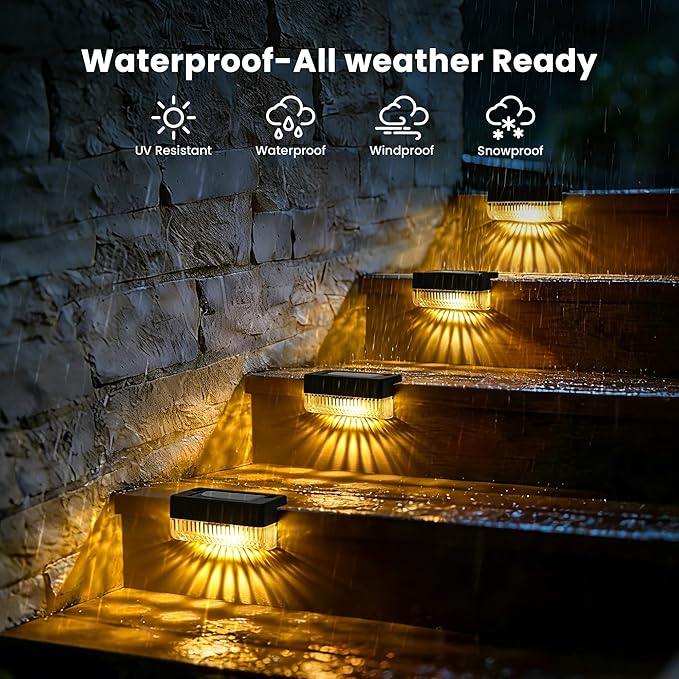 Solar Deck Lights Outdoor 12 Packs, Solar Powered LED Step Lights Waterproof Outdoor for Deck, Step, Fence, Wall, Patio, Yard, Pool, Pathway and Stairs (Warm White)