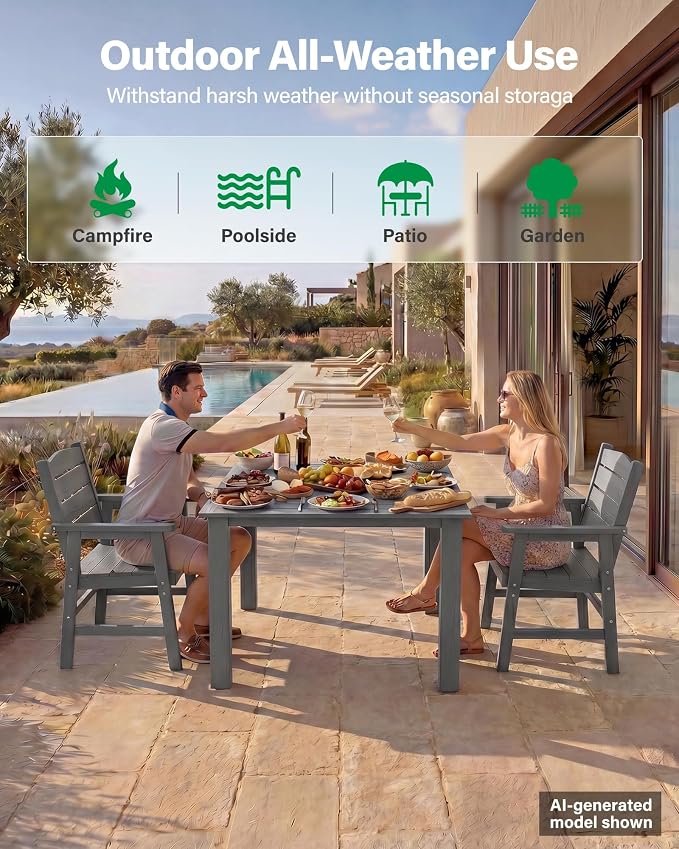 YEFU HIPS Outdoor Table and Chairs: 3-Piece Outdoor Patio Table Set All-Weather Patio Dining Furniture Set - Square Patio Table and Chairs Sets for 2 for Lawn Garden Backyard Poolside（Grey）