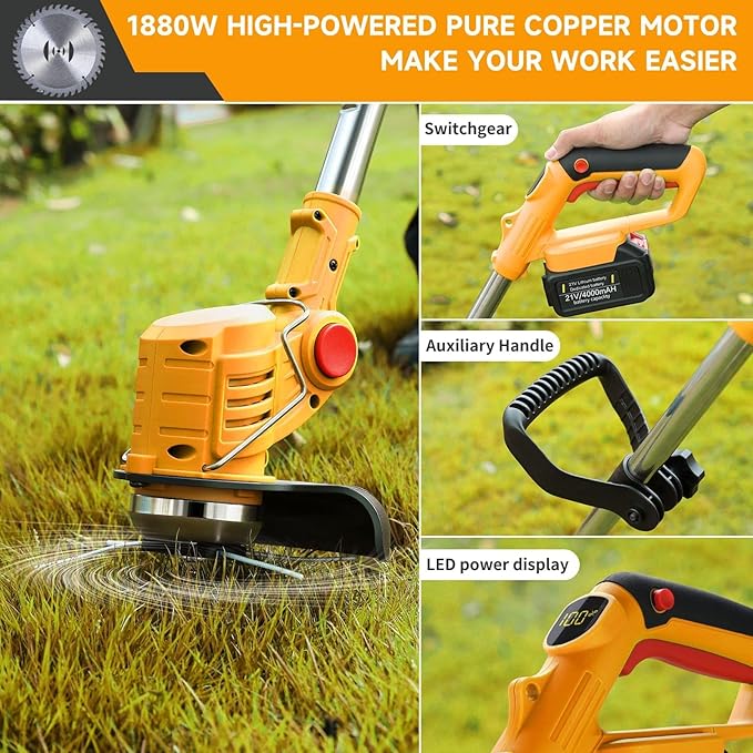 Electric Weed Wacker Cordless for Dewalt 21V MAX Battery, 4-in-1 Weed Eater Battery Powered, Brush Cutter with 4Types Blades, for Lawn, Yard and Bush Trimming (No Battery)