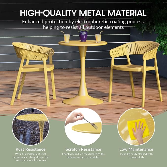 WestinTrends Playa 31.5" Round Outdoor Indoor Metal Cocktail Dining Table, Yellow