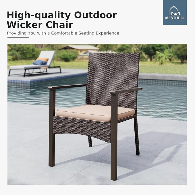 MFSTUDIO 7 Pieces Patio Dining Set for 6, 60" Rectangular Metal Table & Wicker Chairs, Outdoor Dining Furniture Table and Chairs for Backyard, Porch