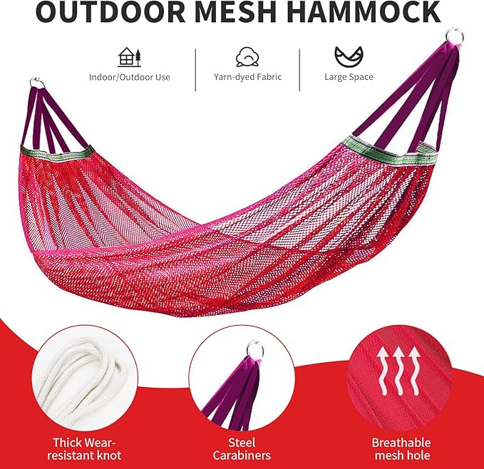 Outdoor Travel Camping Sport Hammock, Super Soft and Breathable Nylon Mesh Hammock, Breathable 330 Lbs with Storage Bag (Red)