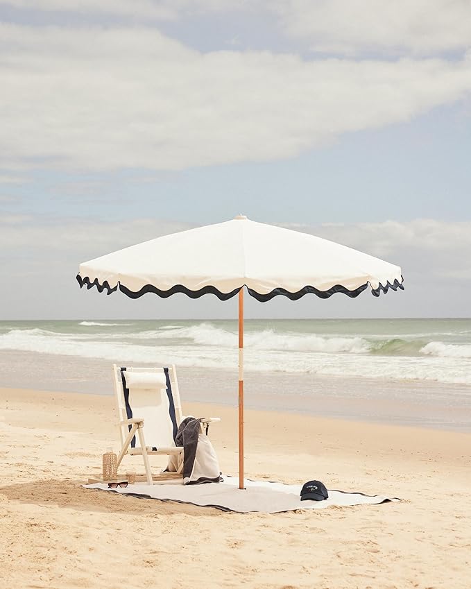 Business & Pleasure Co. Amalfi Rivie Umbrella - 6.5' Boho Beach Umbrella, UPF 50+ UV-Resistant Canvas, Premium Wood Pole, Sturdy Yet Lightweight