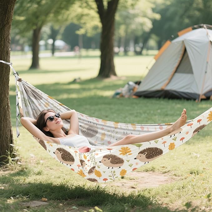 Camping Hammock Outdoor Hammocks for Outside Hedgehog Leaf Beach Trees Portable Lightweight with Pockets Tree Straps Indoor