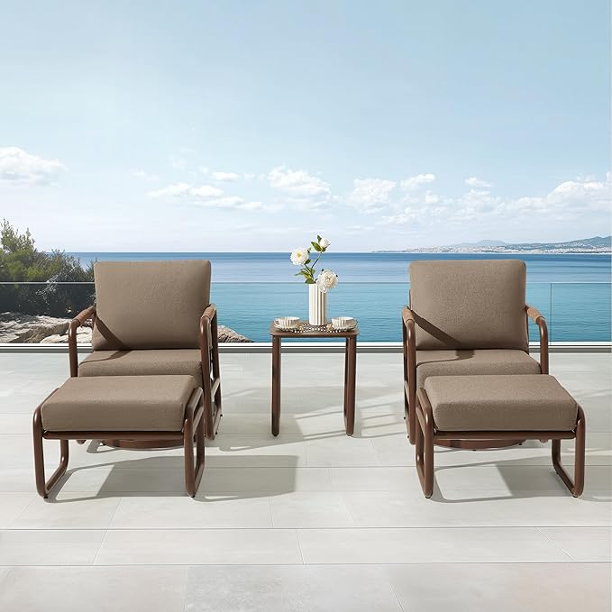5-Piece Aluminum Outdoor Swivel Rocker Chair Set, 360° Swivel and Rocking Patio Chairs with 6.5-Inch Thick Cushions and Side Table, All-Weather Conversation Sofa for Backyard, Deck, Porch, Balcony