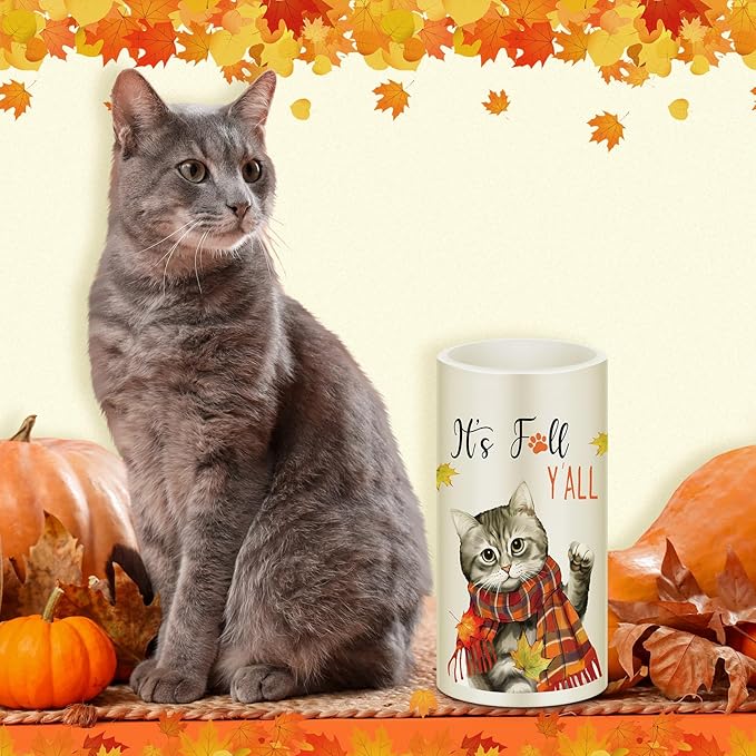 Retisee 3 Pcs Fall Flameless LED Candles Autumn Cat Pumpkin Flameless LED Candles for Bedroom Living Room Fall Thanksgiving Day Decorations
