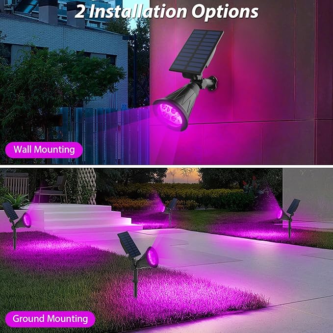T-SUN Purple Solar Spot Lights Outdoor, Solar Black Lights Outdoor,4 Pack | 4 LEDs, 2 Lighting Modes, IP65 Waterproof Dusk to Dawn Solar Lights for Tree, Patio, Yard, Garden, Driveway, Halloween