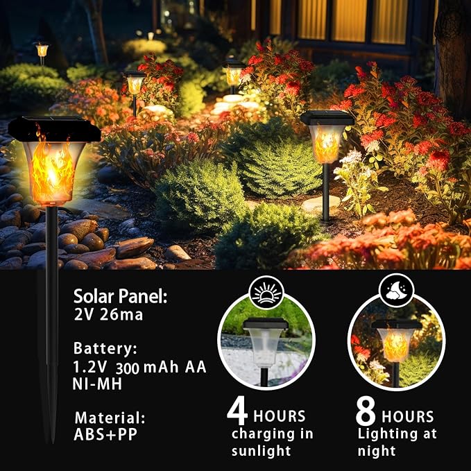 Swingers Solar Lights Outdoor,with Upgraded 2nd-gen Flame tech,LED Solar Torch Lights with Flickering Flame,Waterproof Outdoor Garden Light for Christmas, Garden, Landscape, Path, Yard, Patio (4)