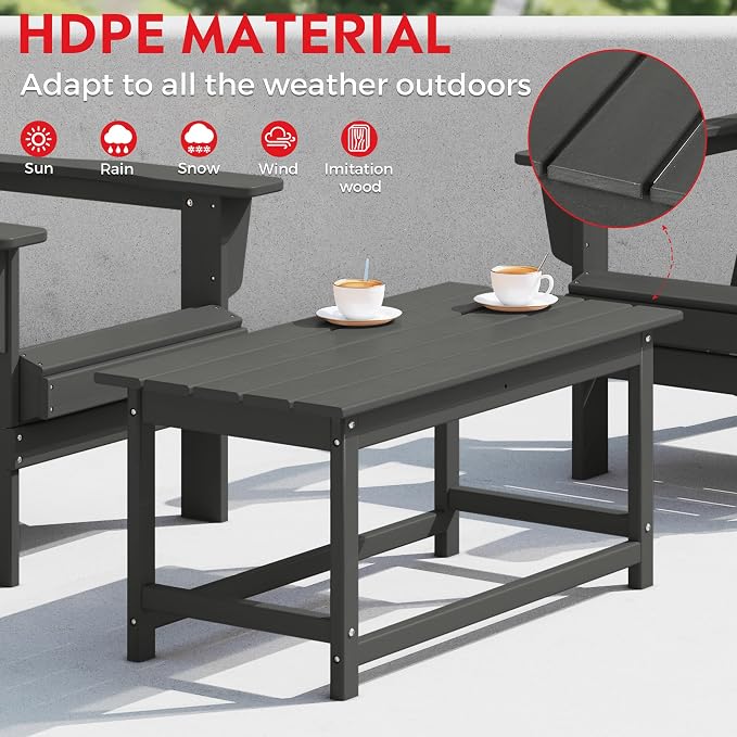 Costaelm Adirondack Conversation Table, HDPE Outdoor Drink Weather Resistant, Outdoor Patio Porch Accent Balcony Table for Pool, Seaside, Backyard, Gray