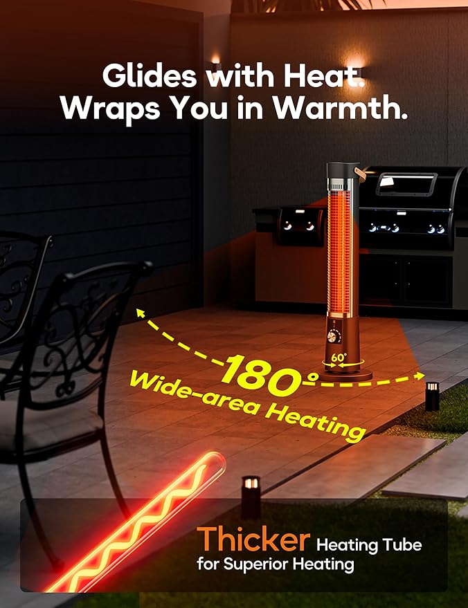 Patio Heater for Outdoor Use, Infrared Electric Outdoor Heater, 1500W Instant Heating, 60-Degree Oscillation, 9 Heat Levels, 9H Timer, Remote, for Garage, Backyard, Large Room, Indoor, 32.2", Black