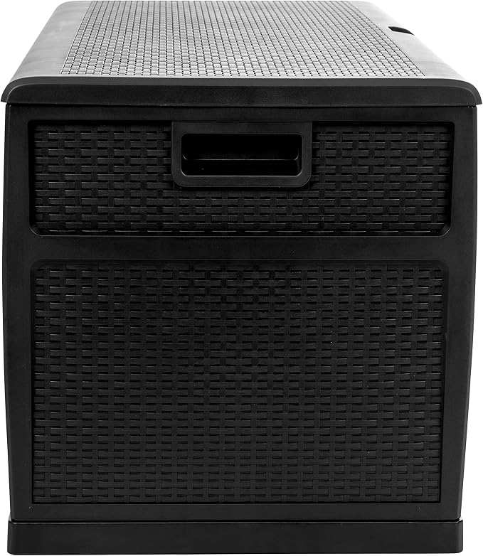 Merrick Lane Outdoor Storage Container - 120 Gallon Capacity - Black Weather Resistant Plastic - UV Treated to Prevent Fading - Chest Design with Hinged Lid