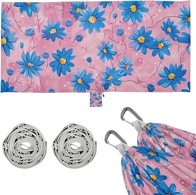 Oil Painting with Retro Blue Flowers 330lb Capacity Outdoor Hammocks with Portabl Carry Bag Backyard Hammock for Outside Beach Patio Garden Base para poner hamaca