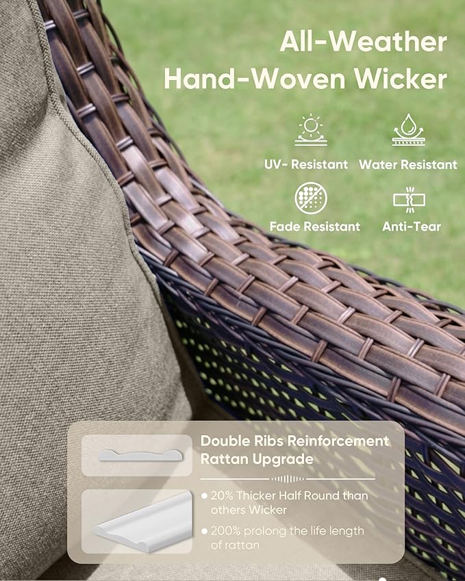 HUMMUH Outdoor Swivel Rocker Wicker Patio Chairs Set of 2, Rattan Rocking Chair Furniture Set(Brown,Grey)