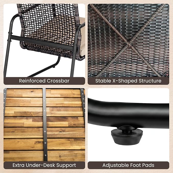 Tangkula 4 Pieces Patio Furniture Set, PE Wicker Rattan Conversation Set with Acacia Wood Coffee Table & Zippered Cushions, Outside Seating Set for Backyard, Garden & Deck (Beige, 4 Pcs)