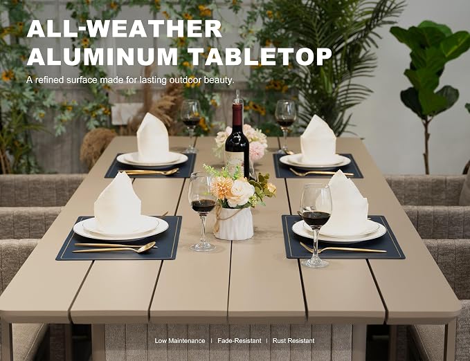 PURPLE LEAF 189-Inch Aluminum Patio Dining Set for Grand Party Hosts, 13-Piece Outdoor Dining Table and Chairs with Sun-Resistant Olefin Cushions for Backyard Dinner Parties and Poolside Hosting Beige
