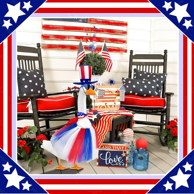 Independence Day Goose Outfit,4th of July Porch Goose Outfits for Outdoor | Porch Goose Outfits,Goose Outfit with Sunglasses & Tie,Goose Clothes Costumes,Duck Outfit for Party Patio Yard Lawn