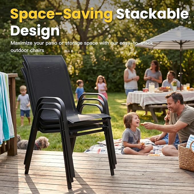 VICLLAX Outdoor Dining Set for 10, All Weather Metal 11 Pieces Patio Set-63 Round Outdoor Table and Stackable Chairs for Lawn Garden and Backyard, Black Tabletop