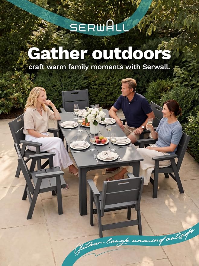 SERWALL 2-Pack HDPE Outdoor Patio Chairs, 19.69" Wide Ergonomic Dining Chairs, 330 LBS Heavy Duty All-Weather Arm Chairs for Backyard Deck Garden, Gray
