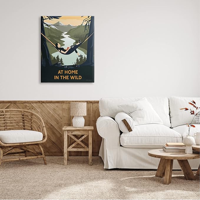 Stupell Industries Home In Wild Mountainside River Landscape Hammock Girl, Design by Omar Escalante