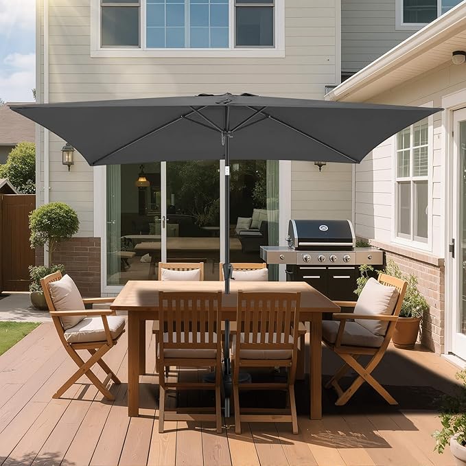 6.5 x 10 FT Rectangular Patio Umbrella - Rectangle Umbrella Outdoor with Tilt and Crank, UV Protection, Table Umbrella for Deck, Backyard, Pool and Beach, Anthracite