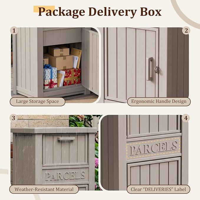 Package Delivery Boxes for Outside, 100 Gallon Outdoor Storage Box, with Lockable Secure Design, Deck Box Outdoor Waterproof for Entryway, Front Porch, Backyard, Garden, Patio(Grey)