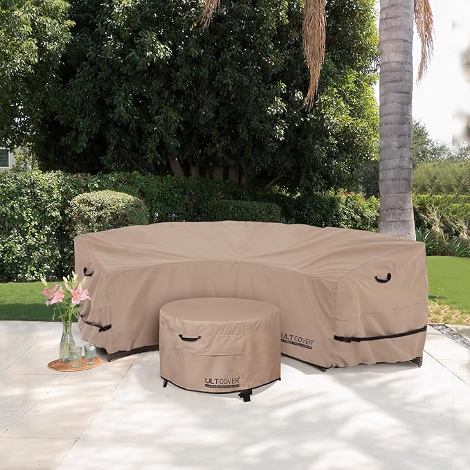 ULTCOVER Waterproof Patio Curved Sofa Sectional Cover for 3-4 Seaters Outdoor Furniture Couch 126"(Back Arc Length) x 82"(Front Arc Length)