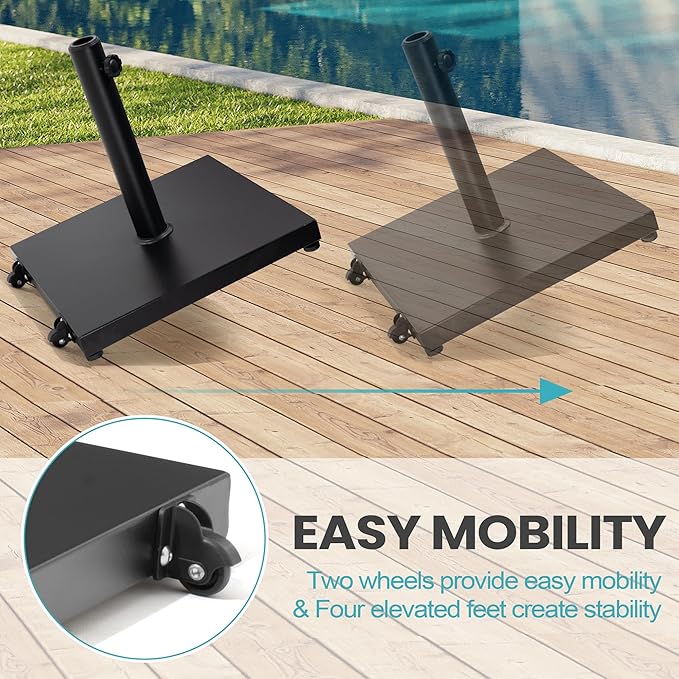 9-10ft Patio Umbrella with Base Included - Outdoor Table Umbrella with 2-Year Fade-Resistant Canopy, 43-lb Heavy-Duty Concrete Umbrella Stand with Wheel for Deck, Porch & Backyard