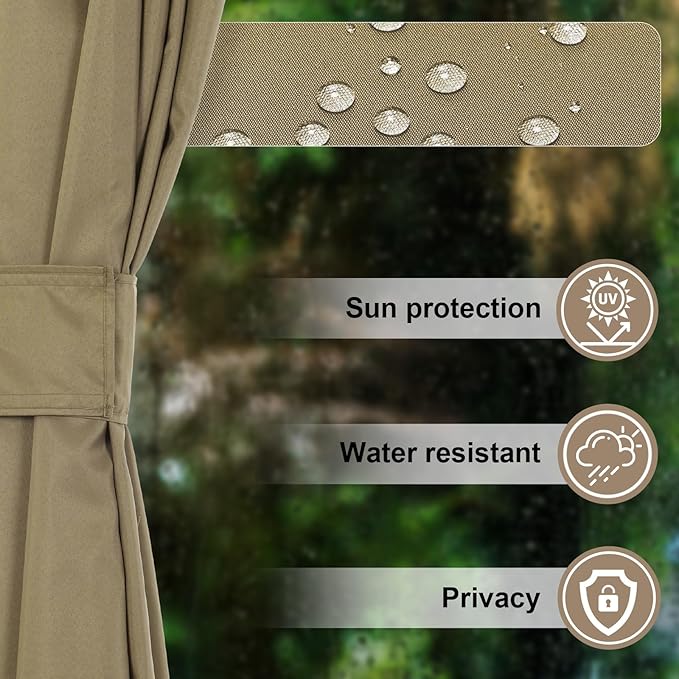 COWVIE 4-Panel 10' x 12' Gazebo Replacement Curtains, Patio Privacy Sidewalls with Double Zipper, Replacement for Outdoor Gazebo Canopy (Curtain Only)