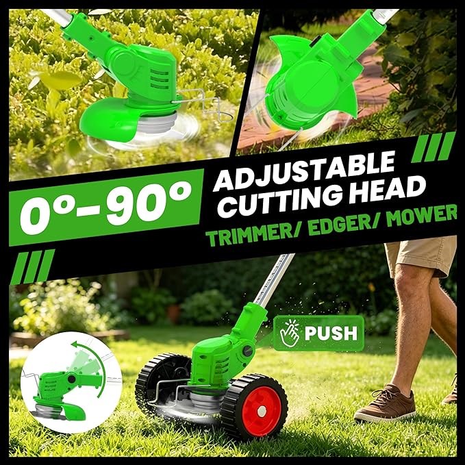 Electric Weed Wacker Cordless,21V Weed Eater Battery Powered,No String Trimmer Battery Operated Lawn Trimmer,3 In 1 Grass Trimmer/Brush Cutter/Lawn Edger,Lightweight Wheel Weed Trimmer for Garden Yard