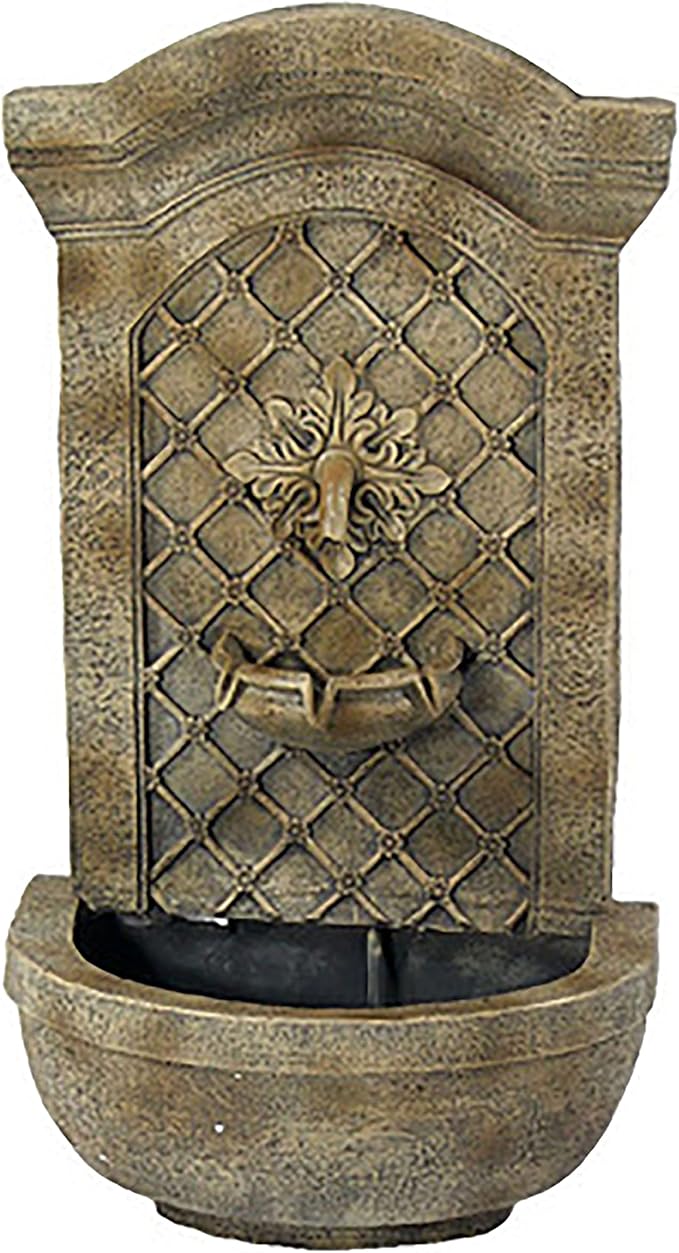 Sunnydaze Rosette 31" Outdoor Wall Water Fountain with Pump and Panel - Florentine Stone - Solar/Battery-Powered