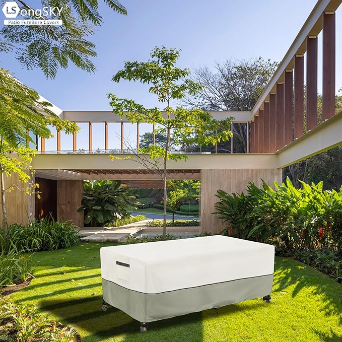 Outdoor Coffee Table Cover,Waterproof Rectangular Patio Small Side Table Cover,42 x 26 x 16 inch,Outdoor Table Covers Waterproof Rectangle,White&Grey-Green.